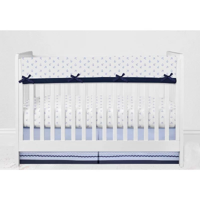 Bacati - Little Sailor Anchor Boat Blue Navy 6 Pc Crib Bedding Set With Long Rail Guard Cover 10 Bacati - Little Sailor Anchor Boat Blue Navy 6 Pc Crib Bedding Set With Long Rail Guard Cover - Image 8