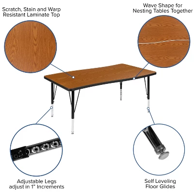 Flash Furniture 28"W X 47.5"L Rectangle Wave Flexible Collaborative Thermal Laminate Activity Table - Height Adjustable Short Legs 4 Flash Furniture 28"W X 47.5"L Rectangle Wave Flexible Collaborative Thermal Laminate Activity Table - Height Adjustable Short Legs - Image 2