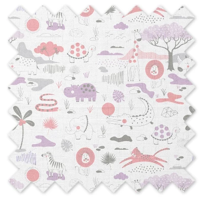 Bacati - Jungle Safari Print Lilac/Coral 100 Percent Cotton Muslin Universal Baby US Standard Crib Or Toddler Bed Fitted Sheet 6 Bacati - Jungle Safari Print Lilac/Coral 100 Percent Cotton Muslin Universal Baby US Standard Crib Or Toddler Bed Fitted Sheet - Image 4