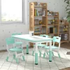 Qaba Kids Table And Chair Set With 4 Chairs, Adjustable Height, Easy To Clean Table Surface, For 1.5 - 5 Years Old