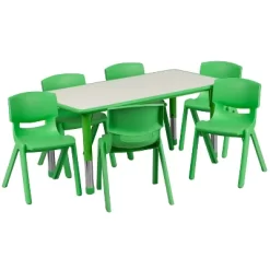 Flash Furniture 23.625"W X 47.25"L Rectangular Plastic Height Adjustable Activity Table Set With 6 Chairs -Child Furniture Store GUEST 1011de92 1358 40ec 9e6a 3dc1e96cd79b