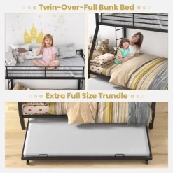 Costway Twin Over Full Metal Bunk Bed With Trundle Slats Support For Teens Adults Black 19 Costway Twin Over Full Metal Bunk Bed With Trundle Slats Support For Teens Adults Black -Child Furniture Store GUEST 132543c6 f3db 4c77 9de9 f11e6af3c1a9