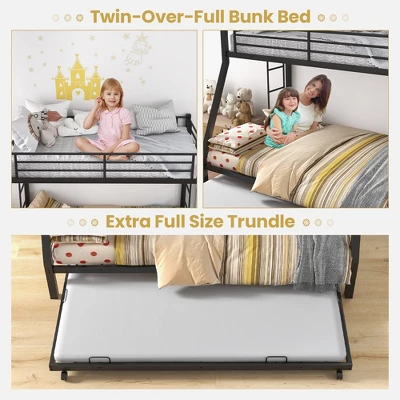 Costway Twin Over Full Metal Bunk Bed With Trundle Slats Support For Teens Adults Black 11 Costway Twin Over Full Metal Bunk Bed With Trundle Slats Support For Teens Adults Black - Image 9