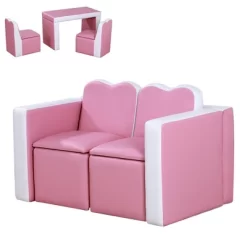 Qaba Kids Sofa Set 2-in-1 Multi-Functional Toddler Table Chair Set 2 Seat Couch Storage Box Soft Sturdy -Child Furniture Store GUEST 16eec4b8 0836 41fc 9512 f7398b1087ff