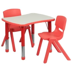Flash Furniture 21.875"W X 26.625"L Rectangular Plastic Height Adjustable Activity Table Set With 2 Chairs -Child Furniture Store GUEST 1790f57d 47de 4357 b310 ad8017afd599