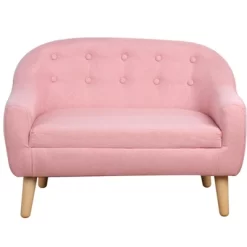 Qaba 2-Seat Kids Sofa Linen Fabric And Wooden Frame Sofa For Kids And Toddlers Ages 3-7, 11" High Seat -Child Furniture Store GUEST 1902418f 7215 49f2 95f4 69fc409ae81f