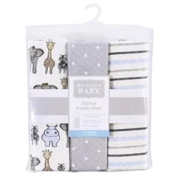 Hudson Baby Infant Boy Quilted Cotton Swaddle Wrap 3pk, Royal Safari, 0-3 Months
