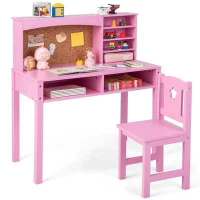 Costway Kids Desk And Chair Set Study Writing Workstation With Hutch & Bulletin Board 12 Costway Kids Desk And Chair Set Study Writing Workstation With Hutch & Bulletin Board - Image 10
