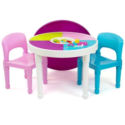3pc Kids' 2 In 1 Round Activity Table With Chairs - Humble Crew 3 3pc Kids' 2 In 1 Round Activity Table With Chairs - Humble Crew