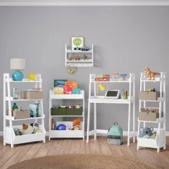 Kids' Desk With Ladder Shelf Storage And 2 Bonus Magnetic Art Display Bars White - RiverRidge Home -Child Furniture Store GUEST 1ee5c927 59cf 479c ae12 45aea42d9f95 1