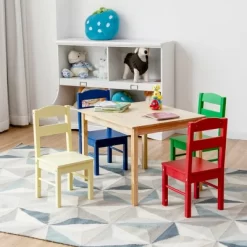 Costway Kids 5 Piece Table Chair Set Pine Wood Multicolor Children Play Room Furniture -Child Furniture Store GUEST 23d1501d 6da0 4d8f 96cc f8a67abf3e61