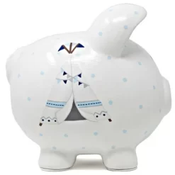 Bank Blue Bohemian Piggy Bank - One Piggy Bank 7.5 Inches - Arrows Tent Tepee - 36911 - Ceramic - White
