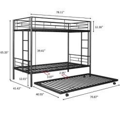 Twin Over Twin Metal Bunk Bed With Trundle Bed And Ladders-ModernLuxe -Child Furniture Store GUEST 251bbb51 57af 4a17 aba0 9224b495a278