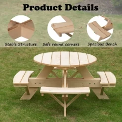 Gardenised Wooden Kids Round Picnic Table Bench, Outdoor Children's Backyard Table, Crafting, Dining, And Playtime Patio Table -Child Furniture Store GUEST 2c0935f9 3882 4be9 8f75 5f1b18537344