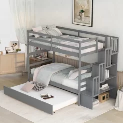 Twin Over Twin Bunk Bed With Trundle, Stairs And Storage Shelves-ModernLuxe -Child Furniture Store GUEST 2c7f167a 1ec0 4637 9663 1ddd4dc4b8da