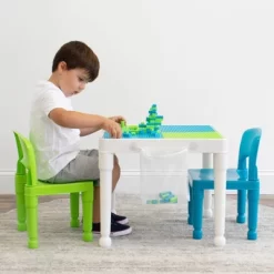 3pc Kids' 2 In 1 Square Activity Table With Chairs And 100pc Building Blocks White/Green/Blue - Humble Crew -Child Furniture Store GUEST 2d6c55bb 10cd 4c13 8daf fe81bd5b7697