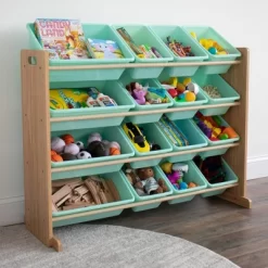 Toy Organizer With 16 Storage Bins Natural/Mint - Humble Crew -Child Furniture Store GUEST 33742ddc 3da9 4bde 96ed f83db271ac0c