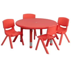 Flash Furniture 33" Round Plastic Height Adjustable Activity Table Set With 4 Chairs -Child Furniture Store GUEST 3375d801 80e4 4a3c ba6d 0041d96b7cbc