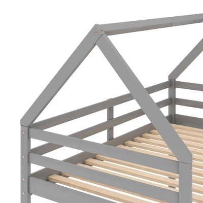 Twin Over Twin House Shaped Bunk Bed With Ladder And Guardrail-ModernLuxe 11 Twin Over Twin House Shaped Bunk Bed With Ladder And Guardrail-ModernLuxe - Image 9