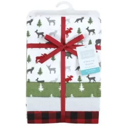 Hudson Baby Unisex Baby Cotton Flannel Receiving Blankets, Woodland Christmas, One Size