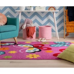 Well Woven Modern Daisy Butterflies Bright Kids Room Carpet Soft Durable Pink Area Rug -Child Furniture Store GUEST 35672bff c956 4285 be33 bafe52670cb2