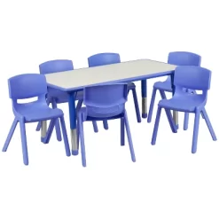 Flash Furniture 23.625"W X 47.25"L Rectangular Plastic Height Adjustable Activity Table Set With 6 Chairs -Child Furniture Store GUEST 36dddfc5 83fc 49ff a5f5 3bd9cf55b030