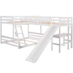 Twin Over Full Bunk Bed With Twin Size Loft Bed With Desk, Slide And Full Length Rail - ModernLuxe -Child Furniture Store GUEST 38fd5e95 7eb1 4947 9564 e08358793b01