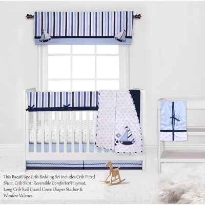 Bacati - Little Sailor Anchor Boat Blue Navy 6 Pc Crib Bedding Set With Long Rail Guard Cover 5 Bacati - Little Sailor Anchor Boat Blue Navy 6 Pc Crib Bedding Set With Long Rail Guard Cover - Image 3