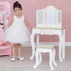 Fashion Polka Dot Gisele Play Vanity Set With Led Mirror White/Gold - Teamson Kids -Child Furniture Store GUEST 47d4c37d 94d8 4596 b31a 9cc32422096d
