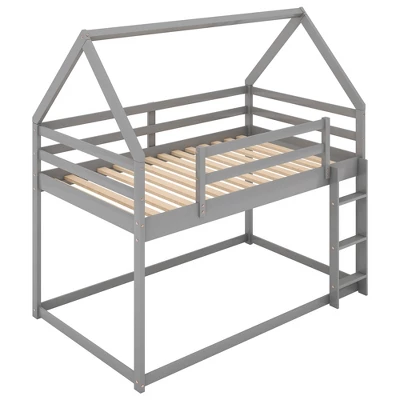 Twin Over Twin House Shaped Bunk Bed With Ladder And Guardrail-ModernLuxe 7 Twin Over Twin House Shaped Bunk Bed With Ladder And Guardrail-ModernLuxe - Image 5