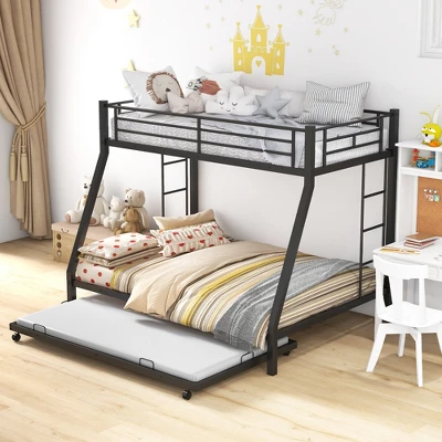 Costway Twin Over Full Metal Bunk Bed With Trundle Slats Support For Teens Adults Black 3 Costway Twin Over Full Metal Bunk Bed With Trundle Slats Support For Teens Adults Black