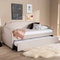 Twin Ally Fabric Upholstered Sofa Daybed With Roll Out Trundle Guest Bed Beige - Baxton Studio -Child Furniture Store GUEST 4dd69318 69b5 485b 9fbc 9d2ae2f0fecb
