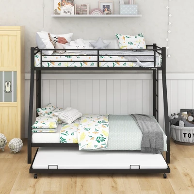 Costway Twin Over Full Metal Bunk Bed With Trundle Slats Support For Teens Adults Black 10 Costway Twin Over Full Metal Bunk Bed With Trundle Slats Support For Teens Adults Black - Image 8