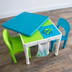 3pc Kids' 2 In 1 Square Activity Table With Chairs And 100pc Building Blocks White/Green/Blue - Humble Crew -Child Furniture Store GUEST 4df926e8 759c 4110 a3c6 f2de6103cb9b