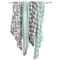 Bacati - Ikat Mint/Gray Dots/Stripes Swaddling Muslin Blankets Set Of 4 -Child Furniture Store GUEST 4f0ba4f6 47e5 4062 8a53 d20066ea2f19