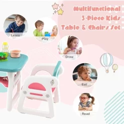 Costway 3-Piece Kids Table And Chair Set Toddler Activity Study Desk With Building Blocks -Child Furniture Store GUEST 50bbb76c 9d92 4193 8571 c1340a65aaab