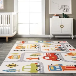 NuLOOM Carmina City Streets Machine Washable Kids Area Rug 3' X 5' In White Multi -Child Furniture Store GUEST 515b8aa2 1d26 4739 984e 71a443d3b887