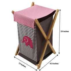 Bacati - Elephants Pink/Gray Laundry Hamper With Wooden Frame