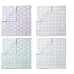 Bacati - Petals/Floral Muslin Swaddling Blankets Set Of 4 Aqua/Lilac
