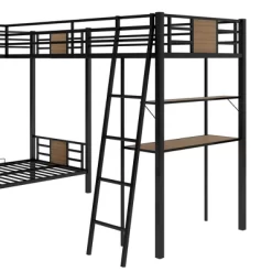 L-Shaped Twin Over Twin Bunk Bed With Twin Size Loft Bed With Desk And Shelf , Brown - ModernLuxe -Child Furniture Store GUEST 5eb2ce14 ee47 409f b3c5 2718f17e26f1