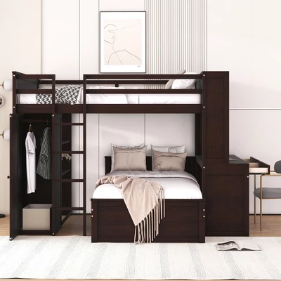 Loft Bed With Stand-Alone Bed, Shelves, Desk And Wardrobe - ModernLuxe 3 Loft Bed With Stand-Alone Bed, Shelves, Desk And Wardrobe - ModernLuxe