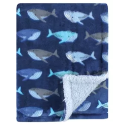 Luvable Friends Baby Boy Plush Blanket With Faux Shearling Back, Whale, One Size