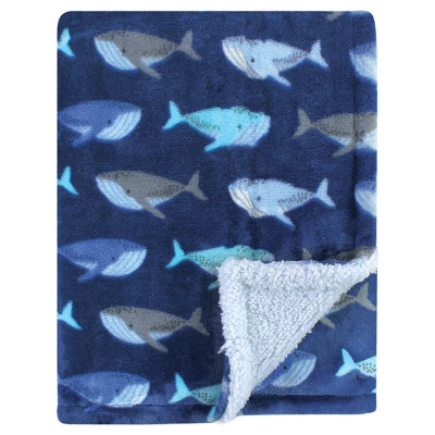 Luvable Friends Baby Boy Plush Blanket With Faux Shearling Back, Whale, One Size 3 Luvable Friends Baby Boy Plush Blanket With Faux Shearling Back, Whale, One Size