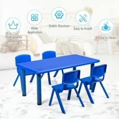 Costway Kids Plastic Rectangular Learn And Play Table Playroom Kindergarten Home Blue -Child Furniture Store GUEST 628cec32 8e4a 45aa 9468 63becd680a5b