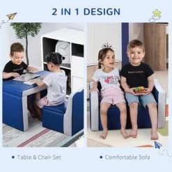 Qaba Kids Sofa Set 2-in-1 Multi-Functional Toddler Table Chair Set 2 Seat Couch Storage Box Soft Sturdy -Child Furniture Store GUEST 6346659c 0087 4c41 bfbf 947641c448a8