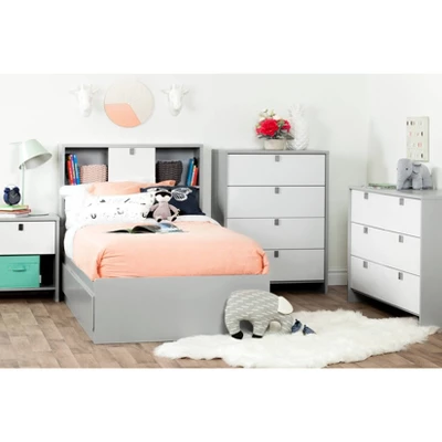 Cookie 1-Drawer Nightstand Soft Gray And Pure White - South Shore 3 Cookie 1-Drawer Nightstand Soft Gray And Pure White - South Shore