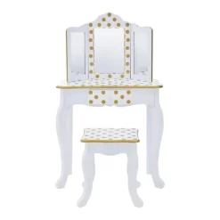 Fashion Polka Dot Gisele Play Vanity Set With Led Mirror White/Gold - Teamson Kids -Child Furniture Store GUEST 65055718 9fd1 44a2 9e6d 7361695112e8