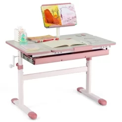 Costway Height-Adjustable Kids Desk Children Study Table With Tilt Desktop & Book Stand Blue/Pink -Child Furniture Store GUEST 679369a8 b887 4606 bd81 ed9d082f3105