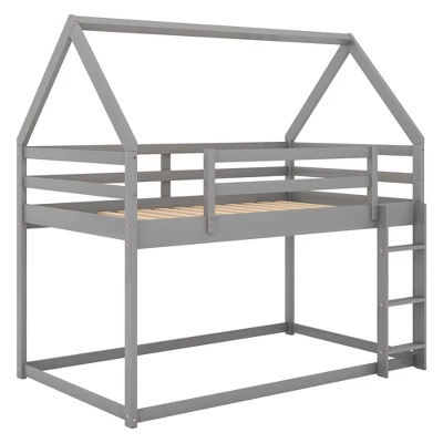 Twin Over Twin House Shaped Bunk Bed With Ladder And Guardrail-ModernLuxe 6 Twin Over Twin House Shaped Bunk Bed With Ladder And Guardrail-ModernLuxe - Image 4