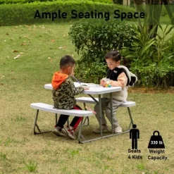 Foldable White Kids' Picnic Table Bench Outdoor Portable Children's Backyard Table, Crafting, Dining, And Playtime Patio Table -Child Furniture Store GUEST 6d36c931 4601 46f7 b622 6c2c792bf4af